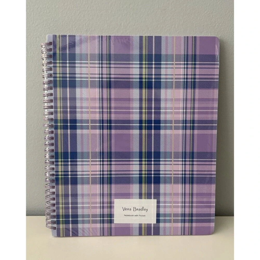 Vera Bradley Large Spiral Notebook with Pocket Amethyst Plaid Print Sealed New!